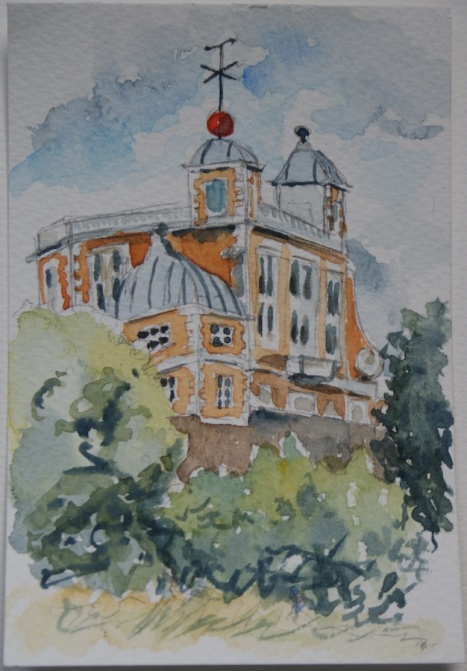 Watercolour postcard of Royal Observatory, Greenwich, UK